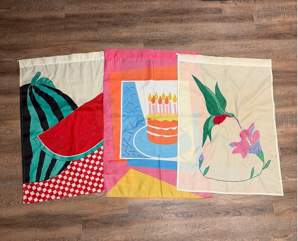 Lot of 3 Large Yard Flags 39" x 28" Top Pole Insert Spring Summer Birthday
